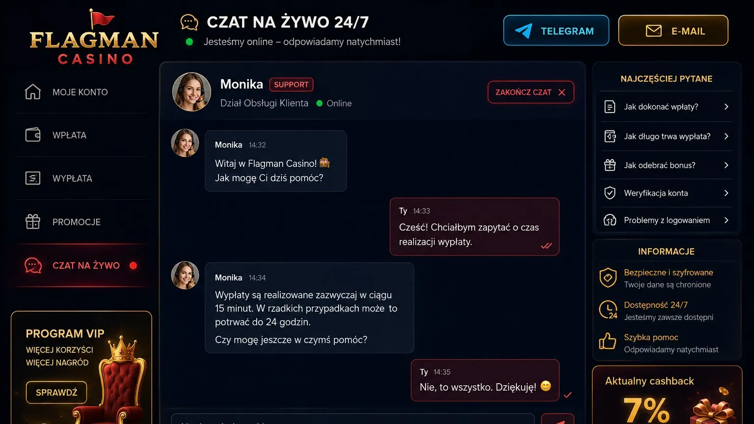 Wsparcie klienta i kontakt – pomoc po polsku w Flagman Casino reviews